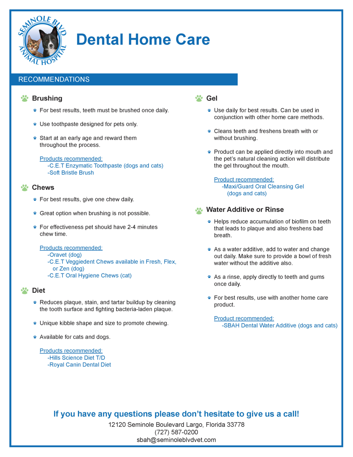 Client Handouts Largo, FL Seminole Boulevard Animal Hospital